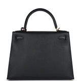 Hermes Kelly Sellier 28 Black Epsom Gold Hardware