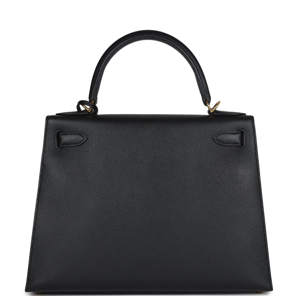Hermes Kelly Sellier 28 Black Epsom Gold Hardware