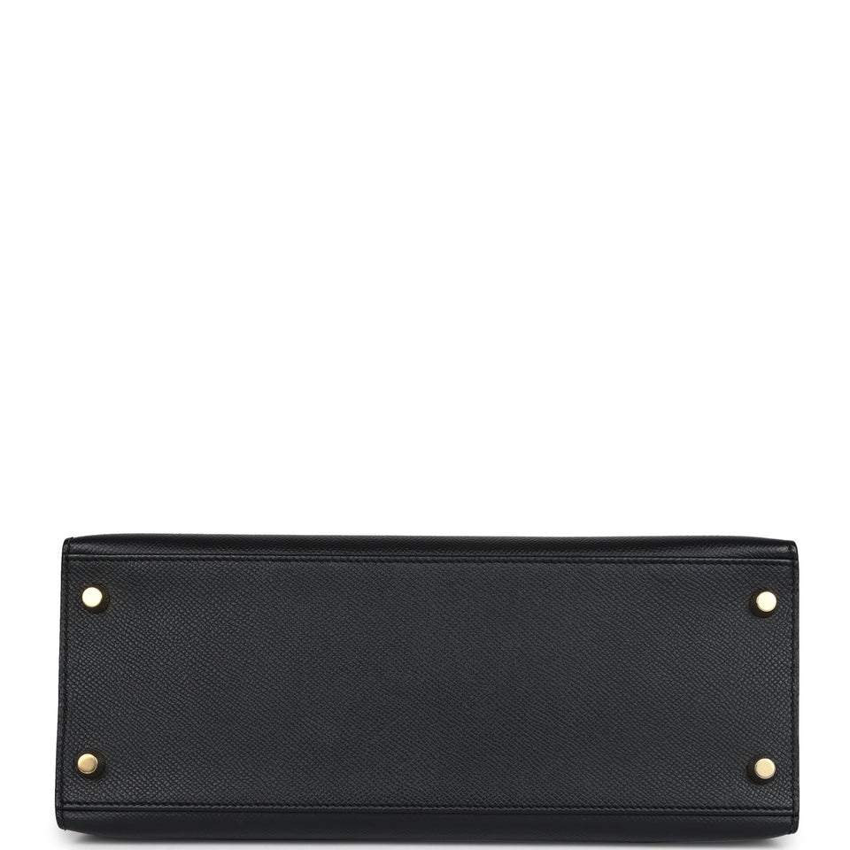 Hermes Kelly Sellier 28 Black Epsom Gold Hardware