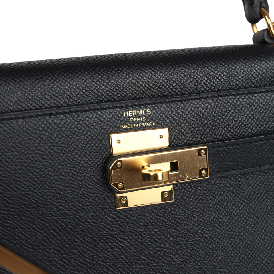 Hermes Kelly Sellier 28 Black Epsom Gold Hardware