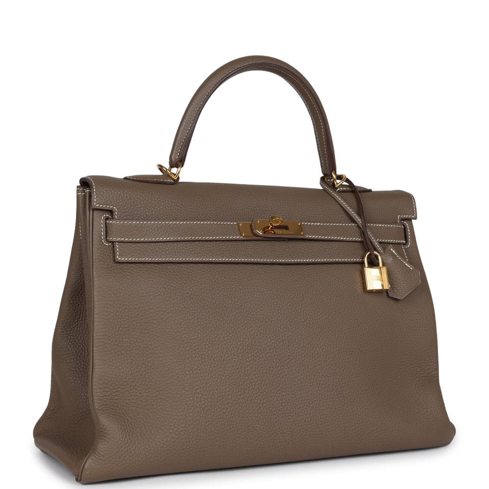 Hermes Kelly Retourne 35 Etoupe Togo Gold Hardware