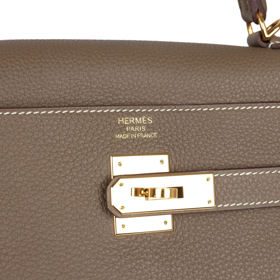 Hermes Kelly Retourne 35 Etoupe Togo Gold Hardware