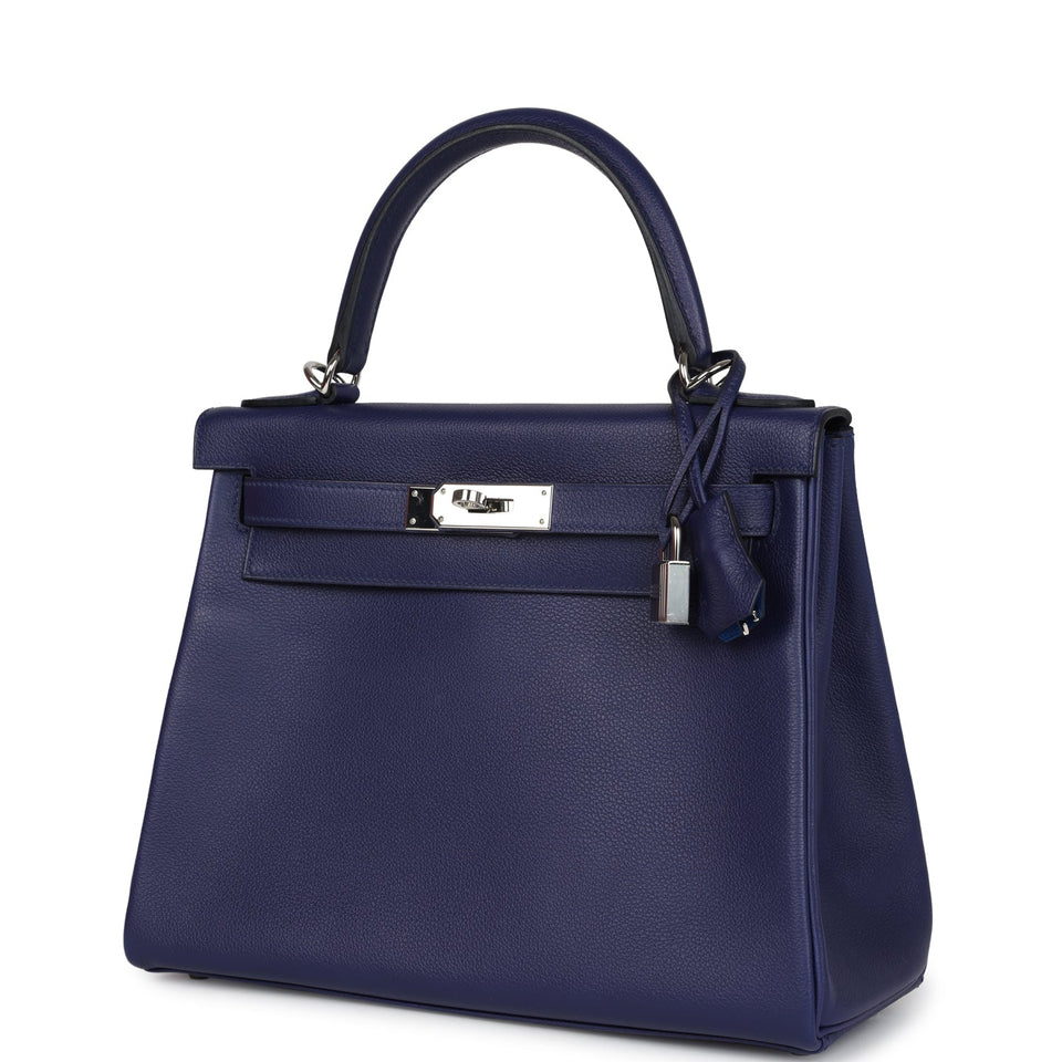 Hermes Kelly Retourne 28 Bleu Encre Verso Evercolor Palladium Hardware