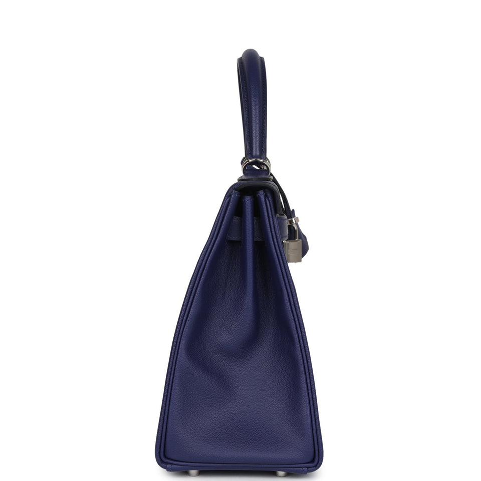 Hermes Kelly Retourne 28 Bleu Encre Verso Evercolor Palladium Hardware