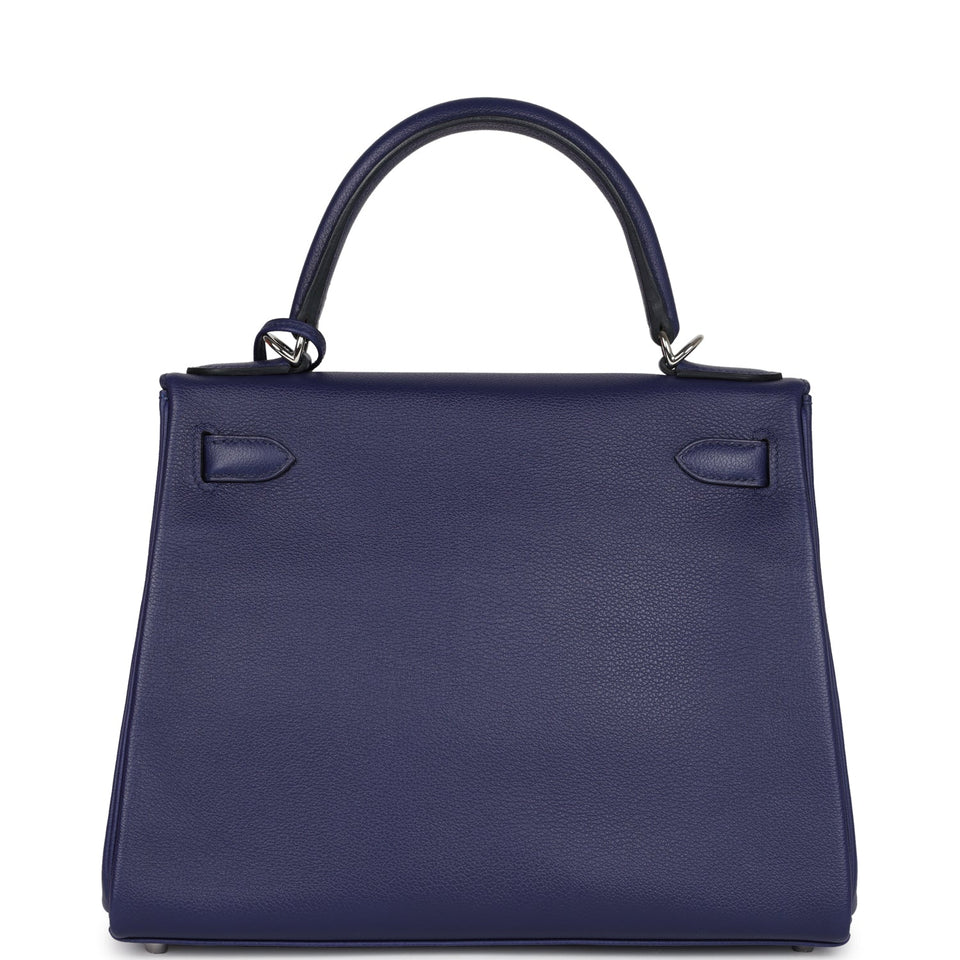 Hermes Kelly Retourne 28 Bleu Encre Verso Evercolor Palladium Hardware