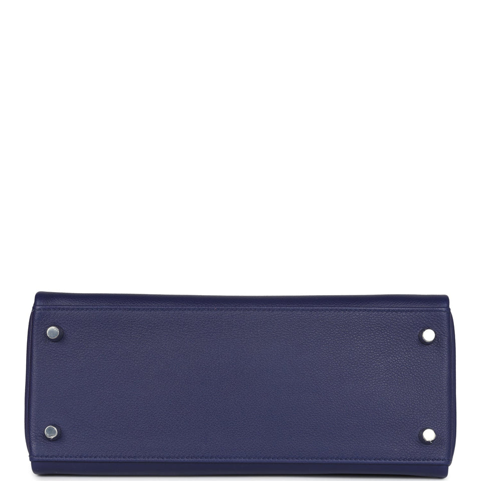 Hermes Kelly Retourne 28 Bleu Encre Verso Evercolor Palladium Hardware