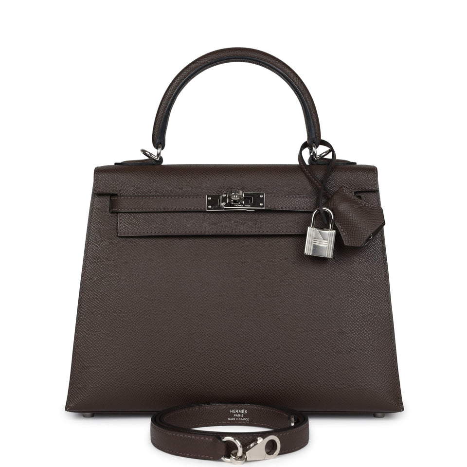 New Hermes Kelly Sellier 25 Ecorce Epsom Palladium Hardware