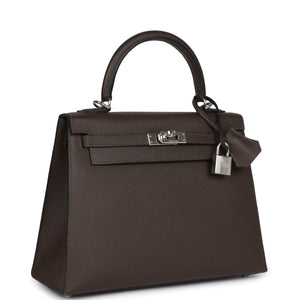 New Hermes Kelly Sellier 25 Ecorce Epsom Palladium Hardware