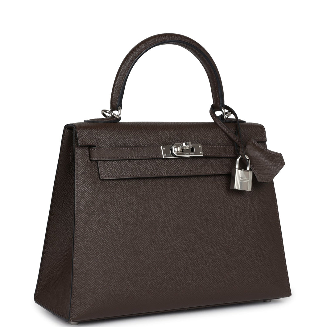 New Hermes Kelly Sellier 25 Ecorce Epsom Palladium Hardware