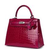 Hermes Kelly Sellier 25 Rose Pourpre Shiny Niloticus Crocodile Palladium Hardware