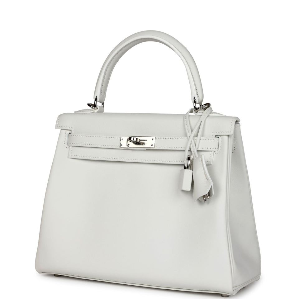 Hermes Kelly Retourne 25 New White Swift Palladium Hardware