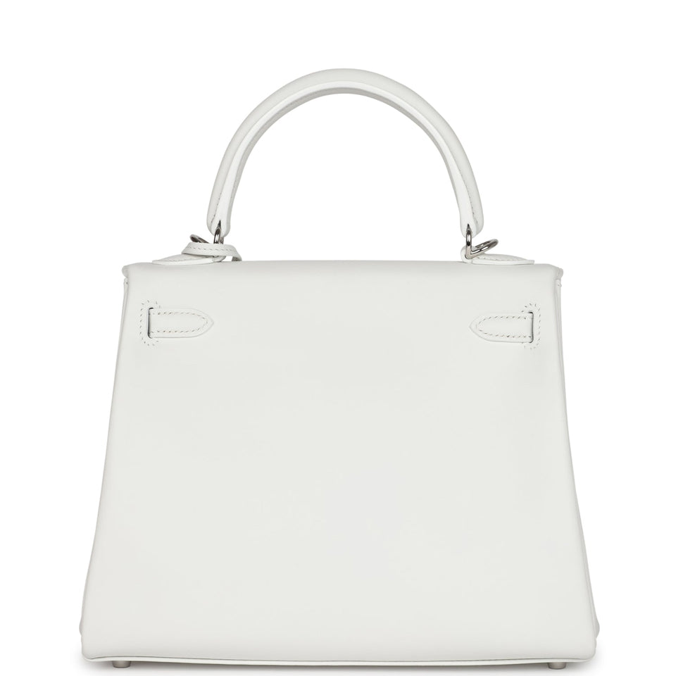 Hermes Kelly Retourne 25 New White Swift Palladium Hardware
