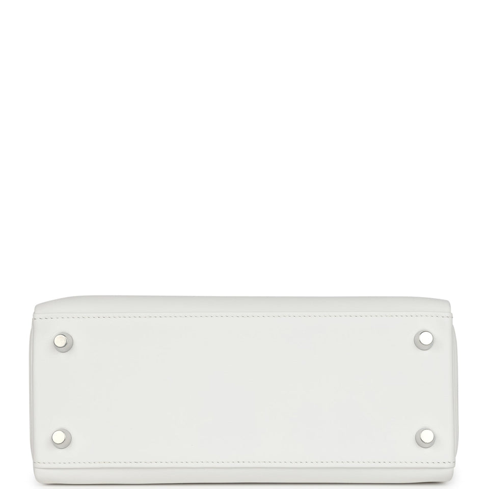 Hermes Kelly Retourne 25 New White Swift Palladium Hardware