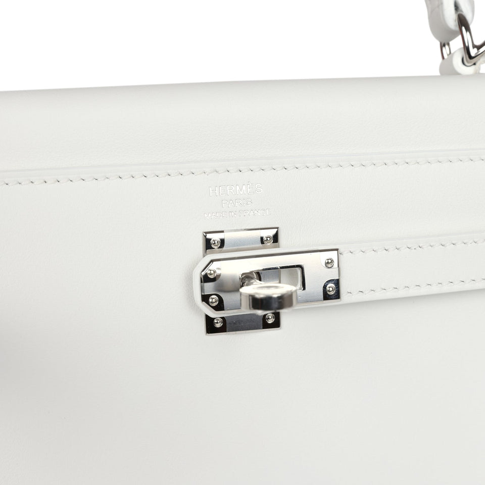 Hermes Kelly Retourne 25 New White Swift Palladium Hardware