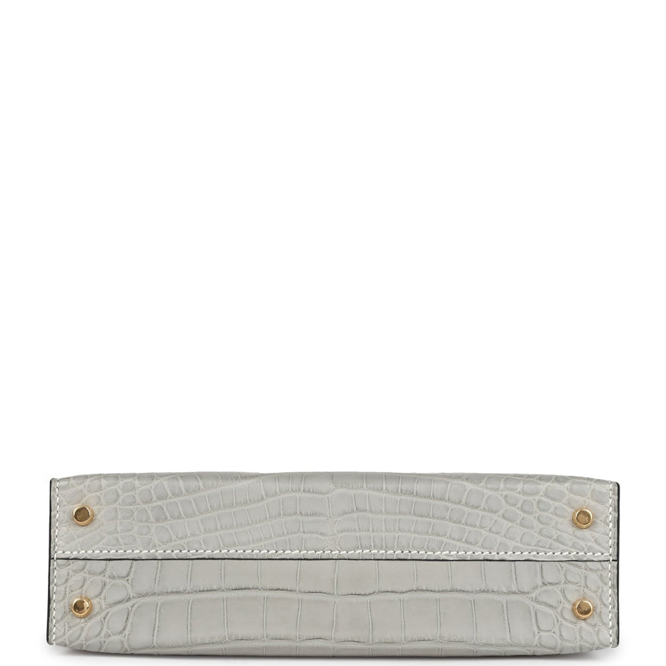 Hermes Special Order (HSS) Kelly Sellier 20 Gris Perle and Black Matte Alligator Gold Hardware