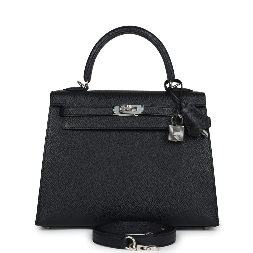 Hermes Kelly Sellier 25 Black Epsom Palladium Hardware