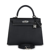 Hermes Kelly Sellier 25 Black Epsom Palladium Hardware