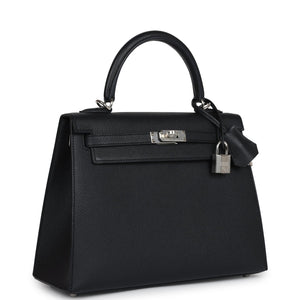 Hermes Kelly Sellier 25 Black Epsom Palladium Hardware