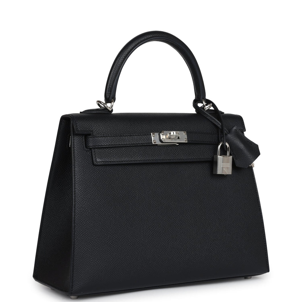 Hermes Kelly Sellier 25 Black Epsom Palladium Hardware