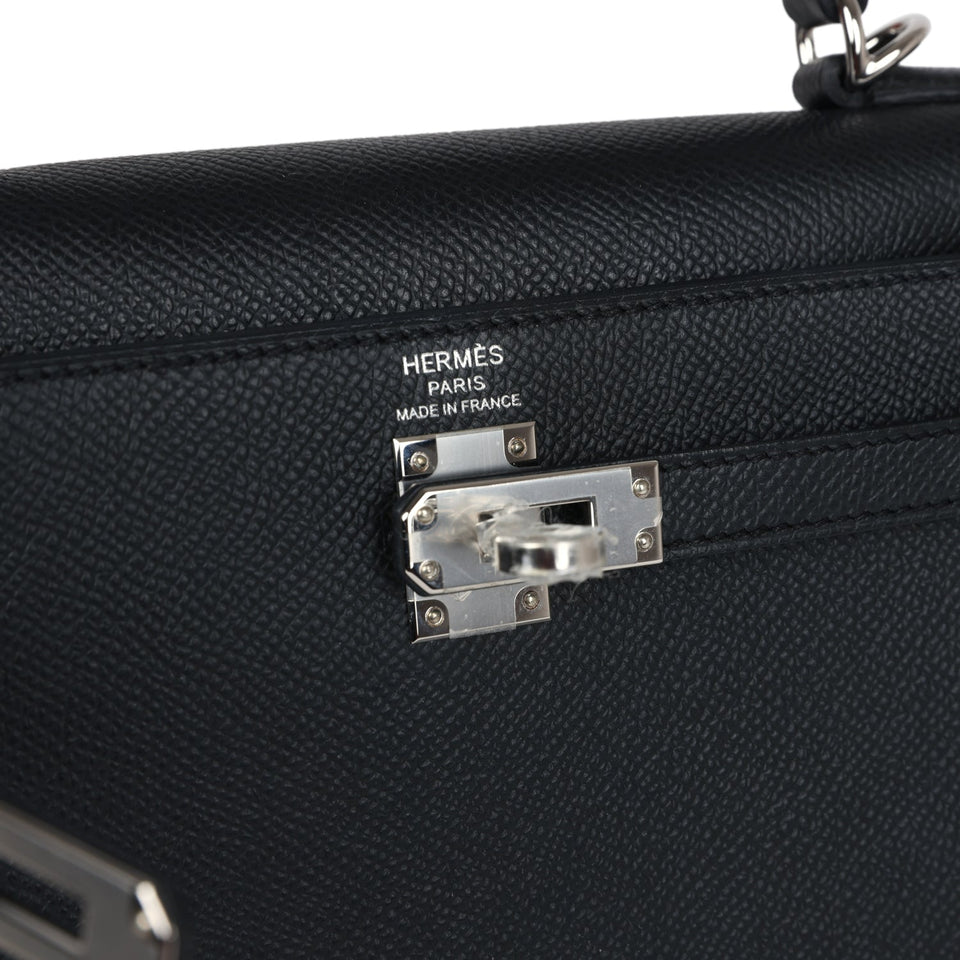 Hermes Kelly Sellier 25 Black Epsom Palladium Hardware