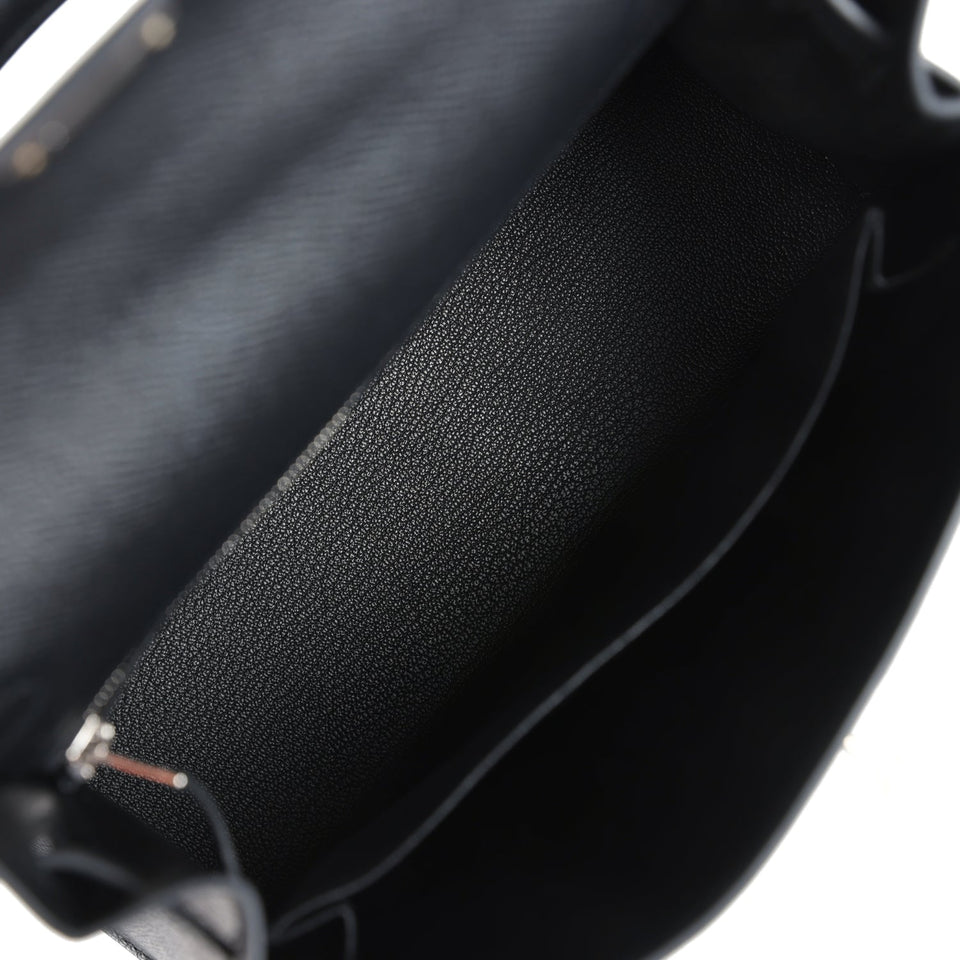 Hermes Kelly Sellier 25 Black Epsom Palladium Hardware