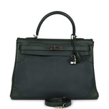Hermes Ghillies Kelly 35 Retourne Vert Fonce Clemence and Vert Anglais Evercolor Palladium Hardware