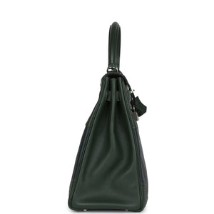 Hermes Ghillies Kelly 35 Retourne Vert Fonce Clemence and Vert Anglais Evercolor Palladium Hardware