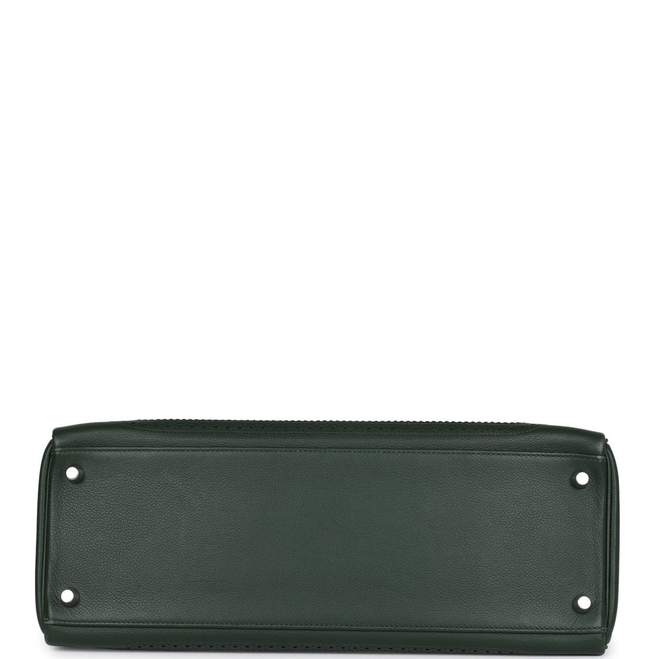 Hermes Ghillies Kelly 35 Retourne Vert Fonce Clemence and Vert Anglais Evercolor Palladium Hardware