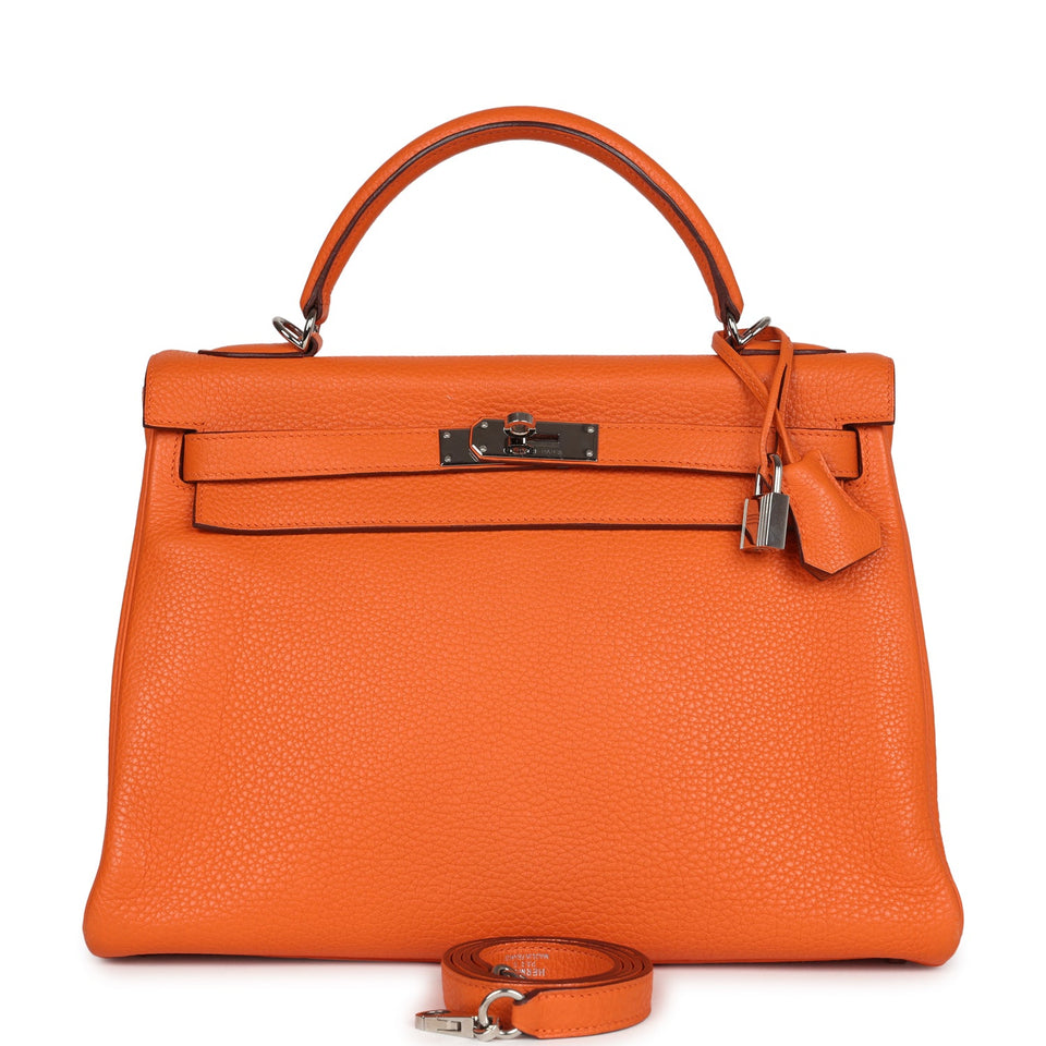 Hermes Kelly Retourne 32 Orange Togo Palladium Hardware