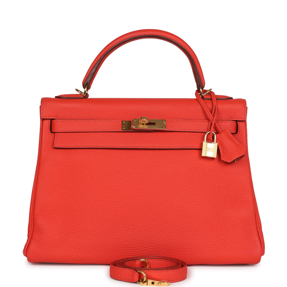 Hermes Kelly Retourne 32 Capucine Togo Gold Hardware
