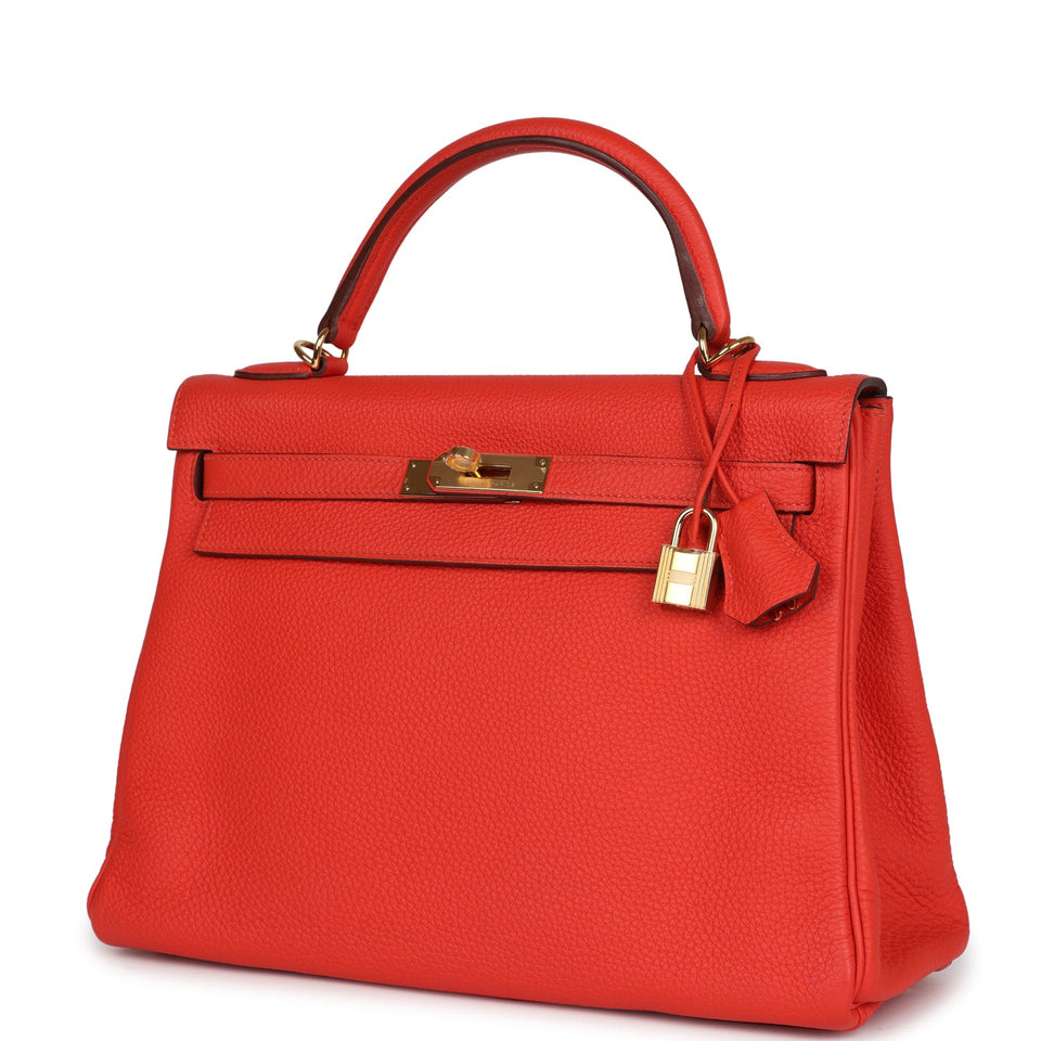 Hermes Kelly Retourne 32 Capucine Togo Gold Hardware