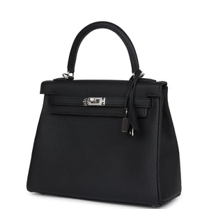 Hermes Kelly Retourne 25 Black Togo Palladium Hardware