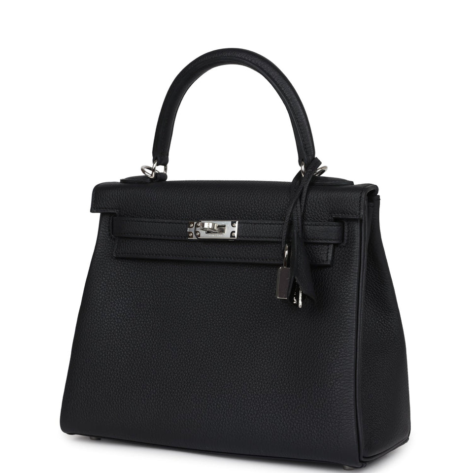 Hermes Kelly Retourne 25 Black Togo Palladium Hardware