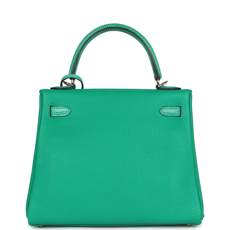 Hermes Kelly Retourne 25 Menthe Togo and Varanus Niloticus Lizard Touch Permabrass Hardware