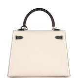 Hermes Special Order (HSS) Kelly Sellier 25 Nata and Black Chevre Mysore Brushed Palladium Hardware