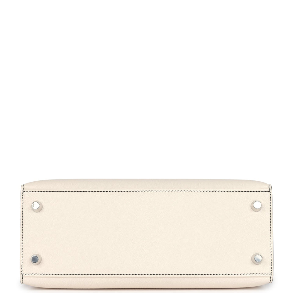 Hermes Special Order (HSS) Kelly Sellier 25 Nata and Black Chevre Mysore Brushed Palladium Hardware
