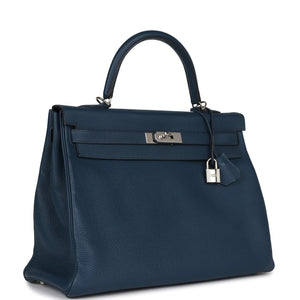 Hermes Kelly Retourne 35 Bleu De Prusse Togo Palladium Hardware