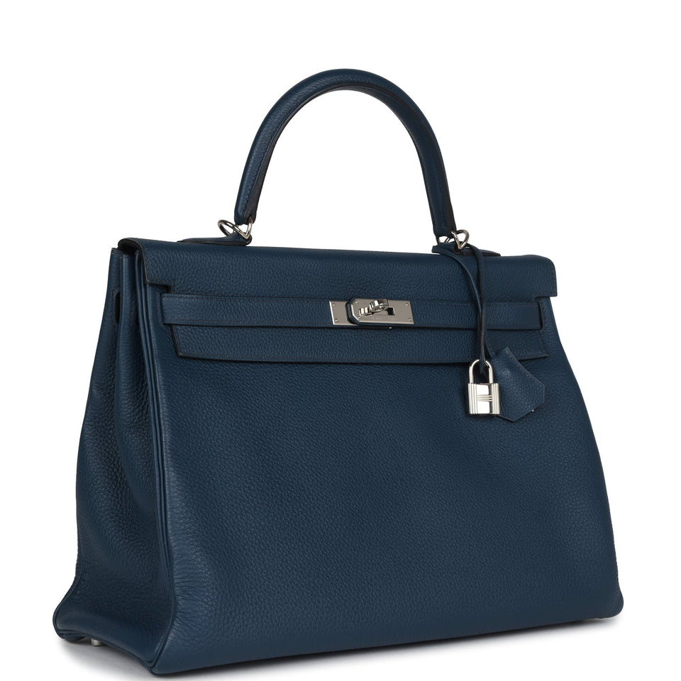 Hermes Kelly Retourne 35 Bleu De Prusse Togo Palladium Hardware