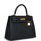 Hermes Kelly Sellier 25 Black Chevre Mysore Gold Hardware