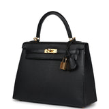 Hermes Kelly Sellier 25 Black Chevre Mysore Gold Hardware