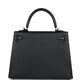 Hermes Kelly Sellier 25 Black Chevre Mysore Gold Hardware