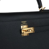 Hermes Kelly Sellier 25 Black Epsom Gold Hardware