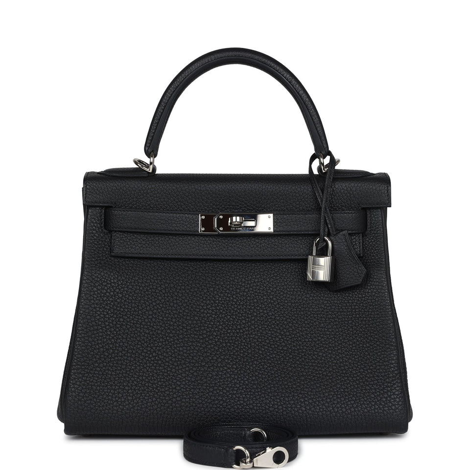 Hermes Kelly Retourne 28 Black Togo Palladium Hardware