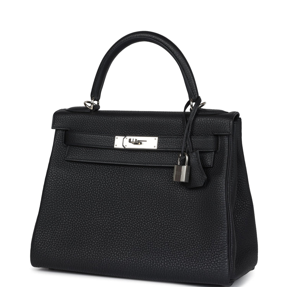 Hermes Kelly Retourne 28 Black Togo Palladium Hardware
