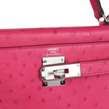 Hermes Kelly Sellier 28 Rose Tyrien Ostrich Palladium Hardware