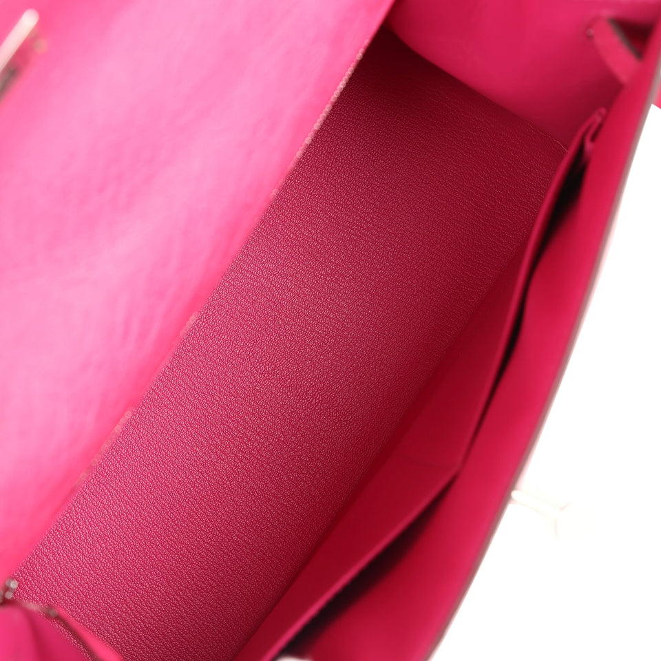 Hermes Kelly Sellier 28 Rose Tyrien Ostrich Palladium Hardware