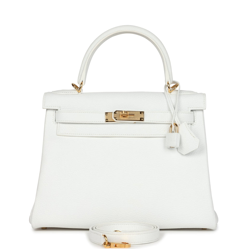 Hermes Kelly Retourne 28 White Clemence Gold Hardware