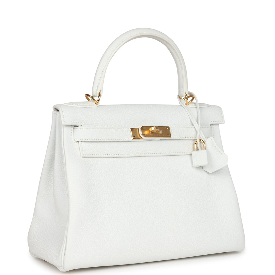 Hermes Kelly Retourne 28 White Clemence Gold Hardware
