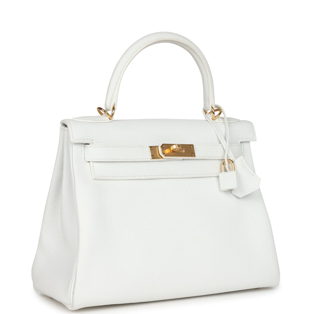 Hermes Kelly Retourne 28 White Clemence Gold Hardware