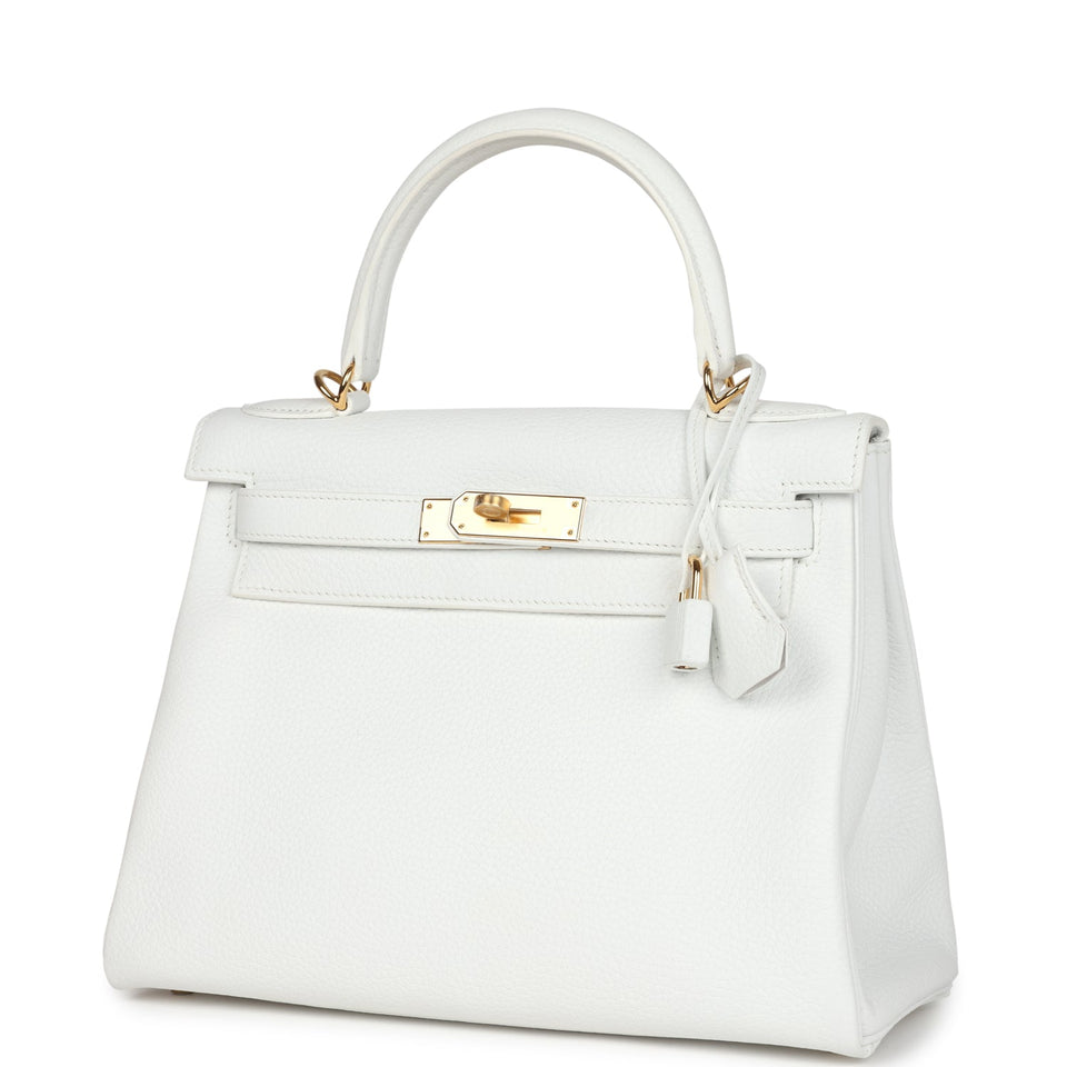 Hermes Kelly Retourne 28 White Clemence Gold Hardware